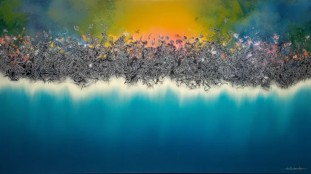 Abstract Oil Painting with Absurdist Characters