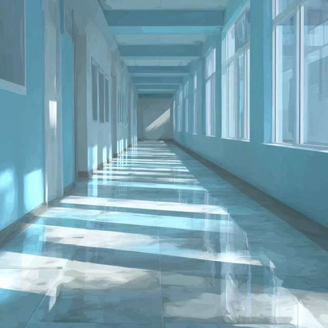 Hospital Corridor in Blue Hues