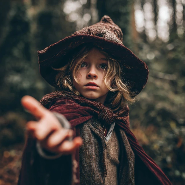 Young Wizard Casting a Spell in the Forest
