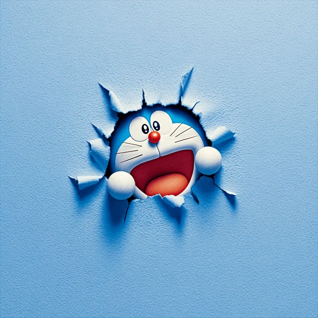 Doraemon Peeking Through Paper Illustration