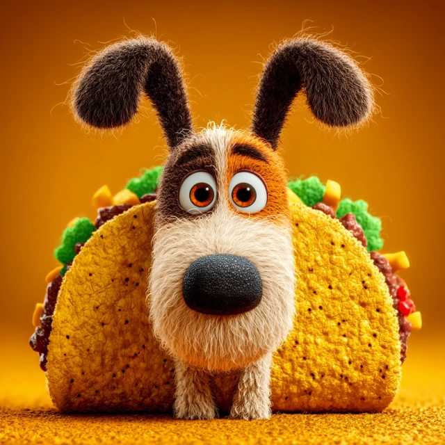 Taco Dog Pixar Style Cartoon Illustration