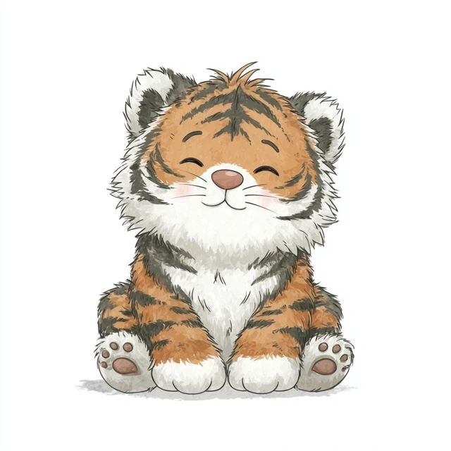Cute Cartoon Tiger Illustration on White Background
