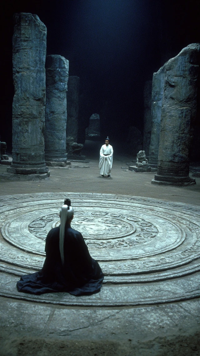 Chinese Wuxia Movie Scene Ancient Ruins Night