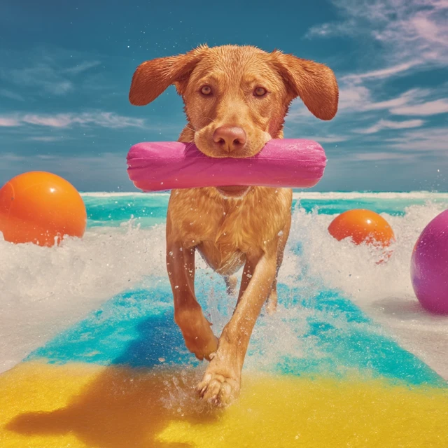 Labrador on a Colorful Beach