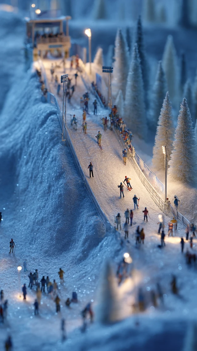 Miniature Ski Jumping Diorama Winter Scene