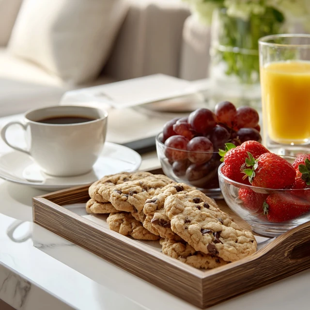 Hotel Refreshment Table Cookies Coffee Fruit