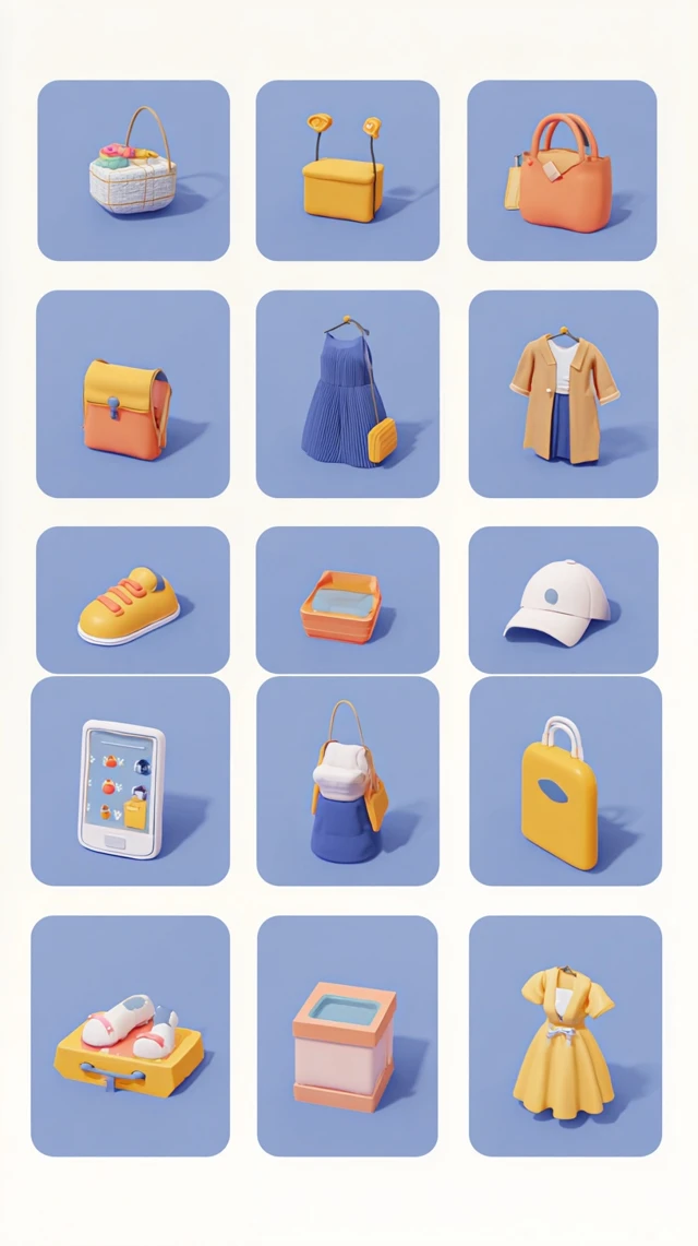 3D Fashion Icons Shopping Items Illustration