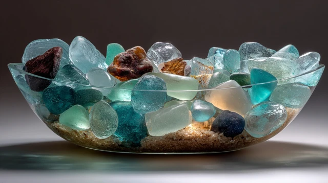 Seaglass in a Clear Bowl by the Beach