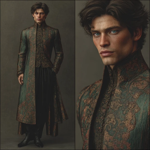 Elegant Man in Jacquard Robe Hyper Realistic