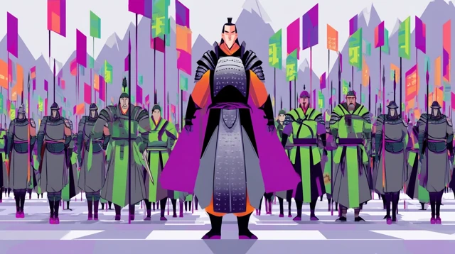Ancient War Scene Mulan General Leading Troops