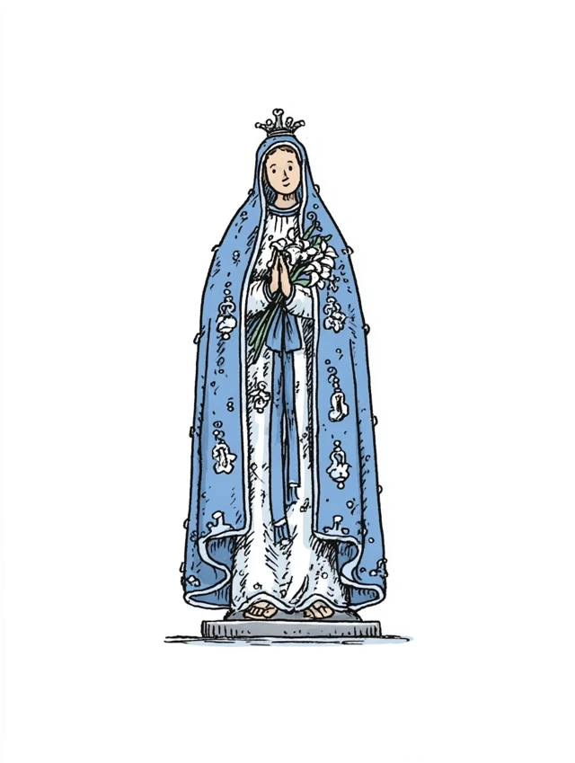 Blessed Mary with Lilies Watercolor Illustration
