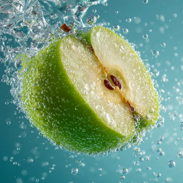 Macro Apple Wedge in Sparkling Water