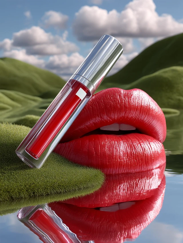 Surreal Lip Gloss Ad: Lips in Landscape