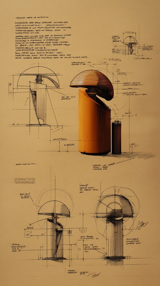 Retro Lamp Design Sketch Leonardo da Vinci Style
