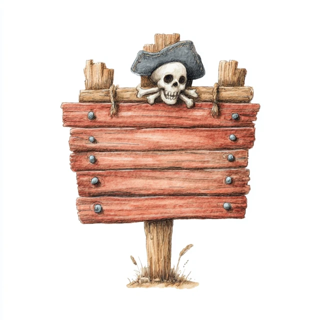 Pirate Signboard Cartoon Watercolor Illustration