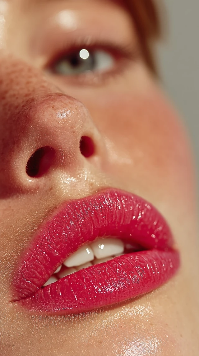 Glossy Pink Lipstick Close Up  Model Face