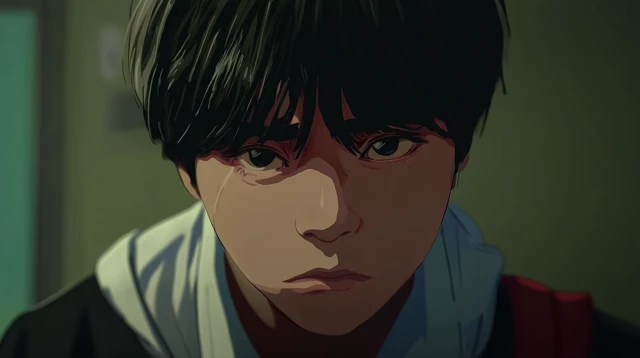 Anime Portrait of a Melancholic Boy In School Uniform