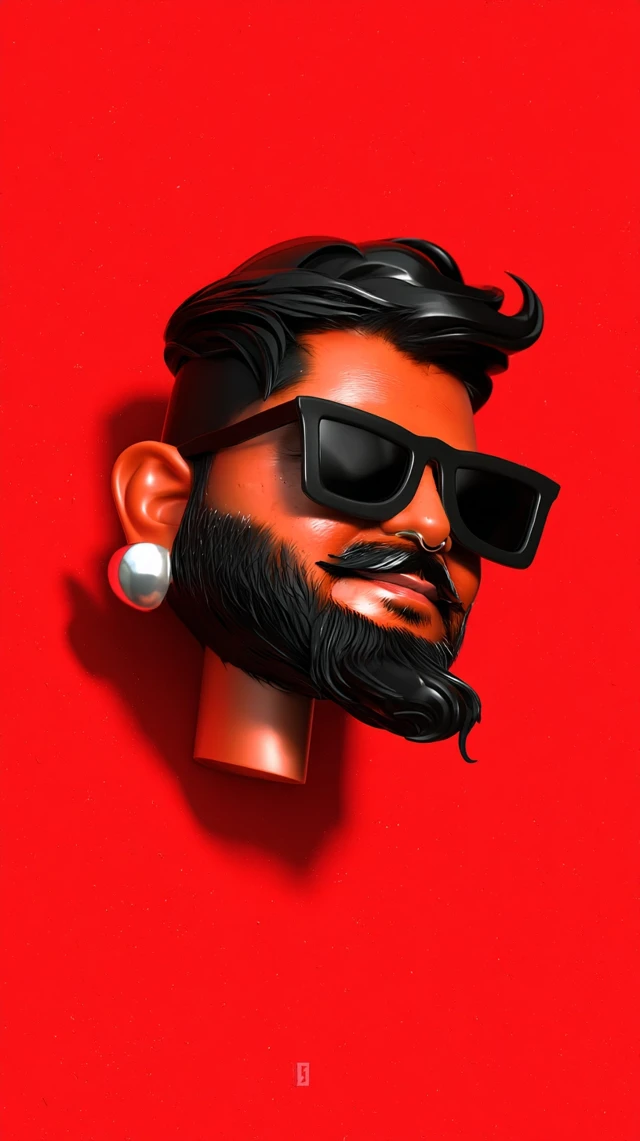 Handsome Man Cartoon Head with Sunglasses and Beard