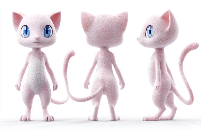 Mew Pokemon Character Sheet 3D Rendering
