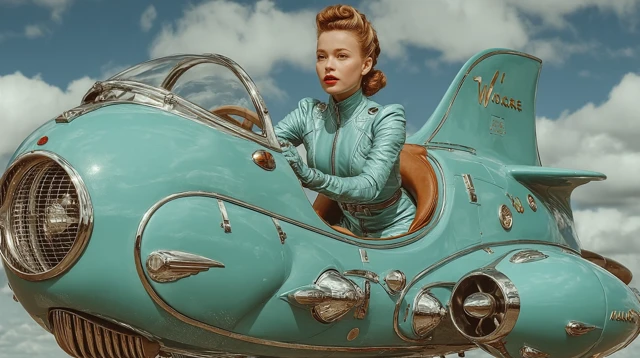Retro Futuristic Girl on Aero Machine