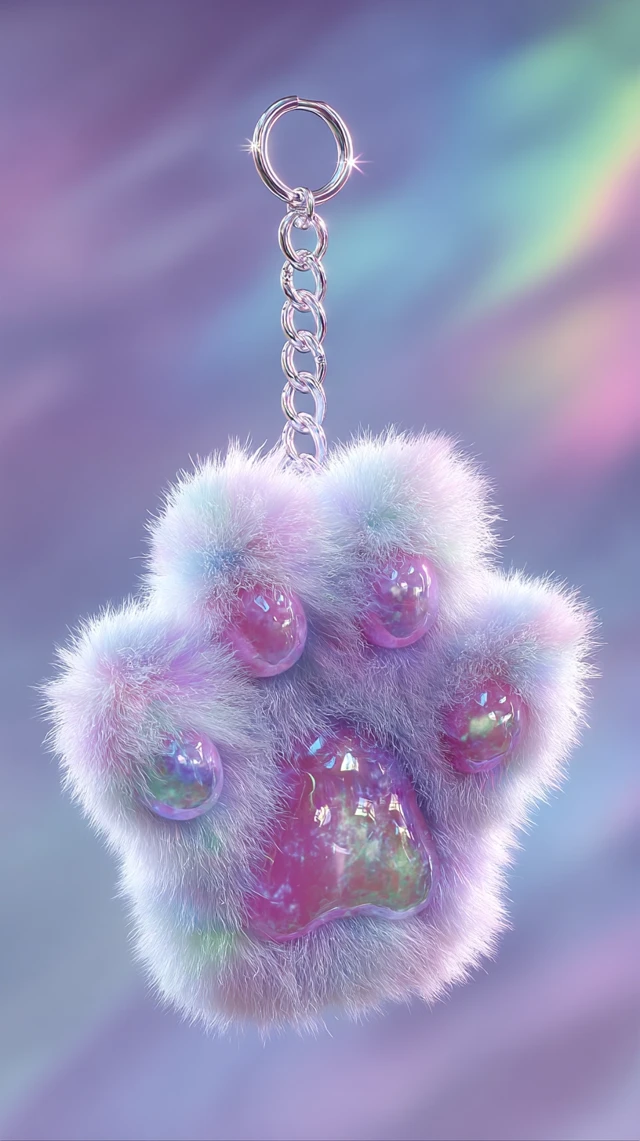 Fluffy Pastel Cat Paw Keychain Ultra Detailed 3D