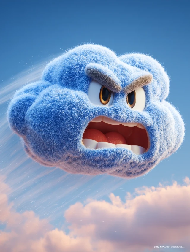 Pixar Style Cloud Villain 3D Render