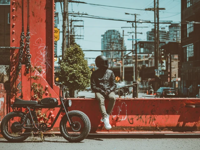 Urban Rider with Electric Bike in Industrial Setting