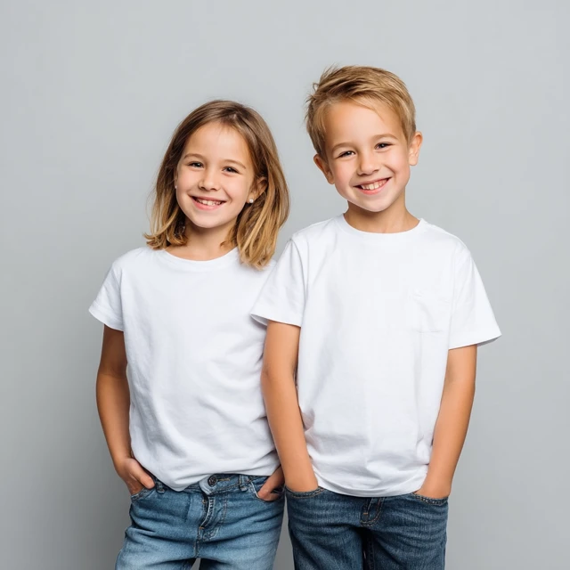 Kids Smiling in White TShirts Mockup