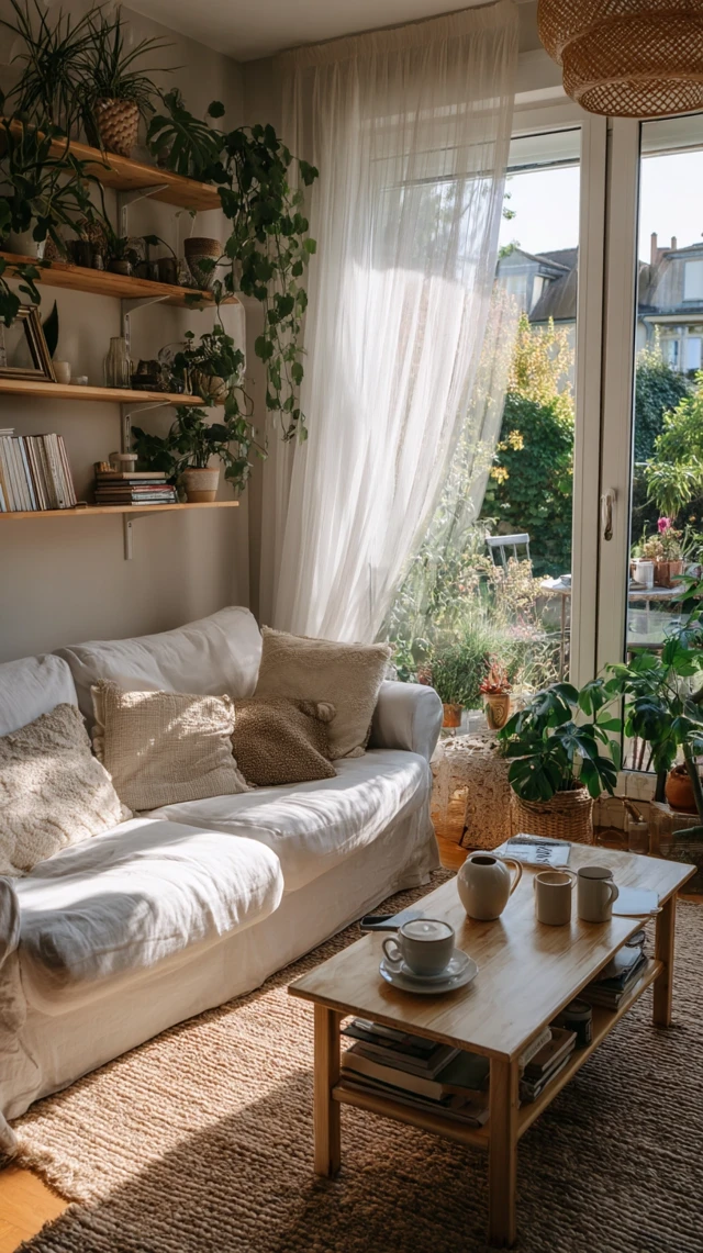 Cozy Boho Living Room Filled With Plants and Sunlight