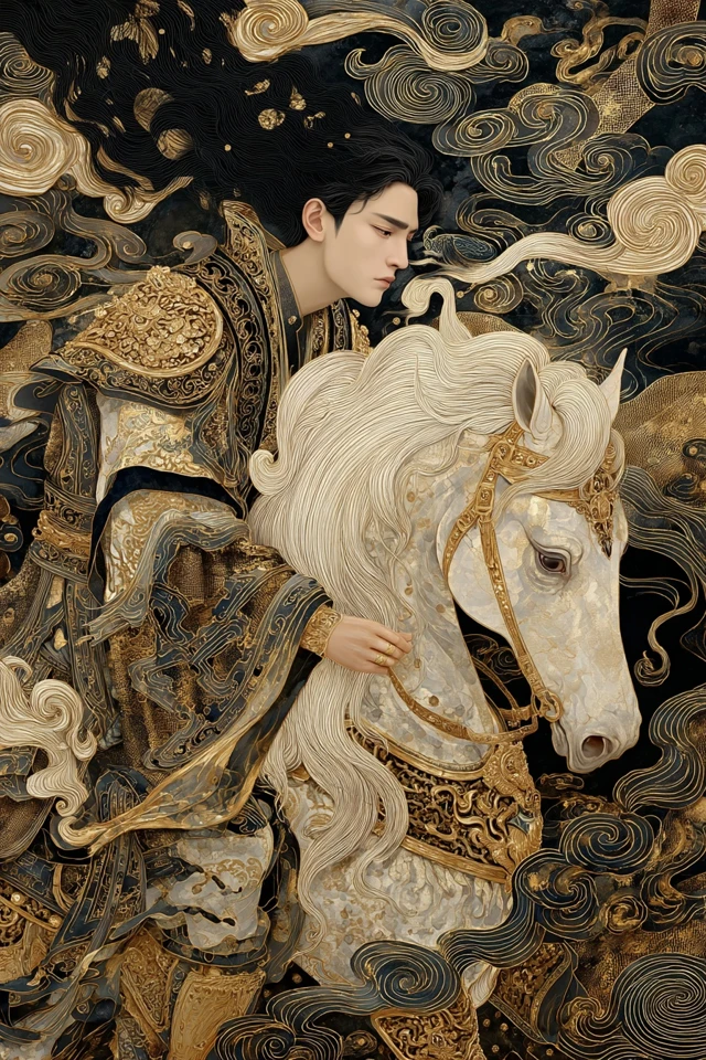 Ancient Chinese Warrior on Horse Ink Art