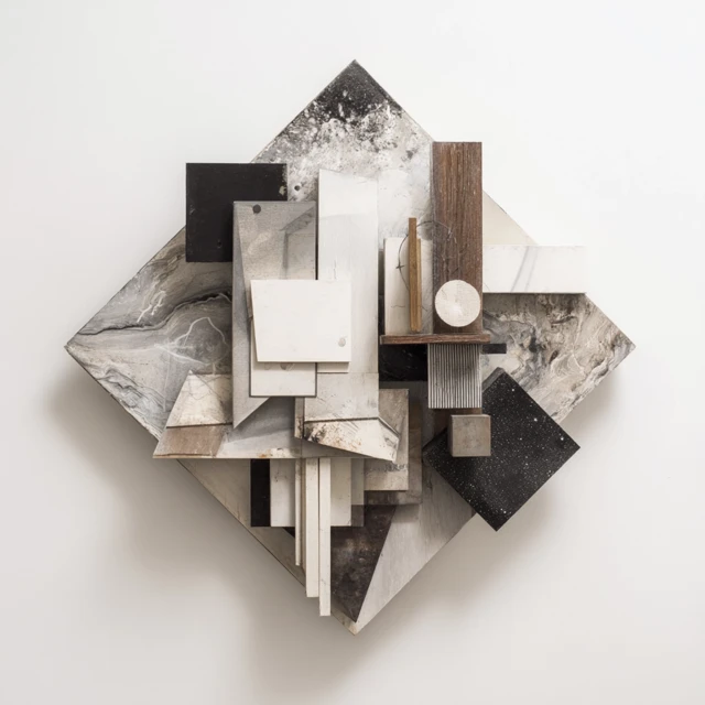 Abstract Cubist Installation Art Black White Gray