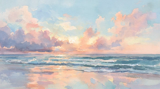 Sunset Beach Watercolor Painting