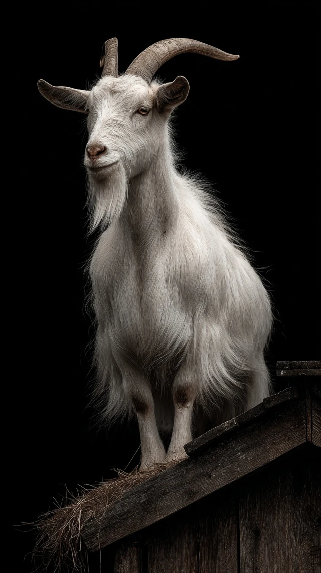 White Goat Portrait on Dark Background