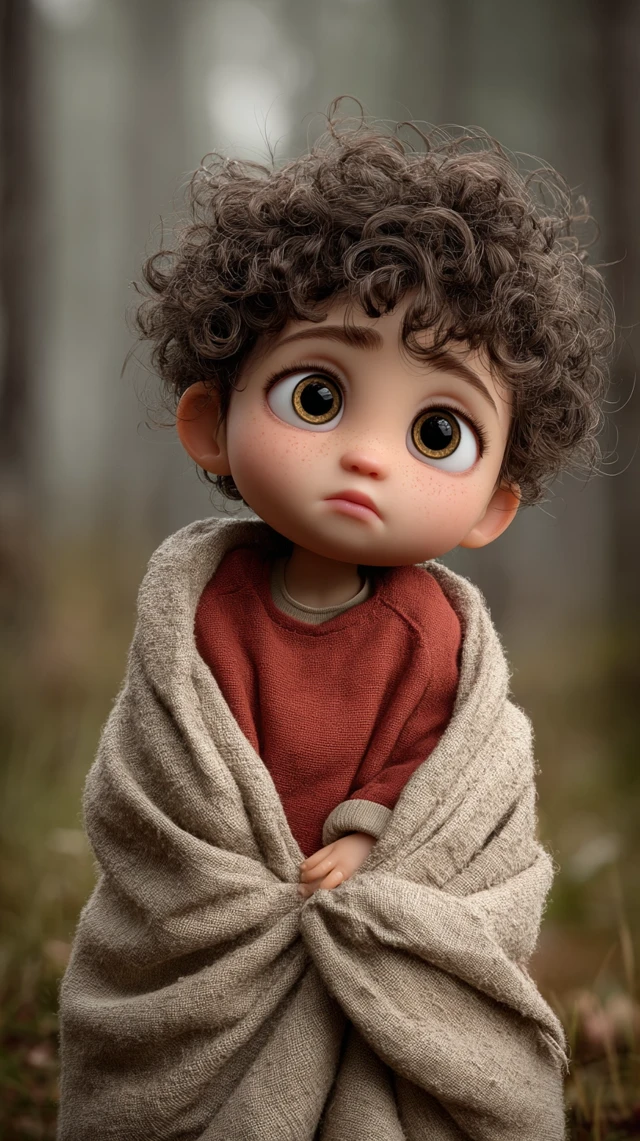 Cute 3D Baby with Curly Hair in Forest