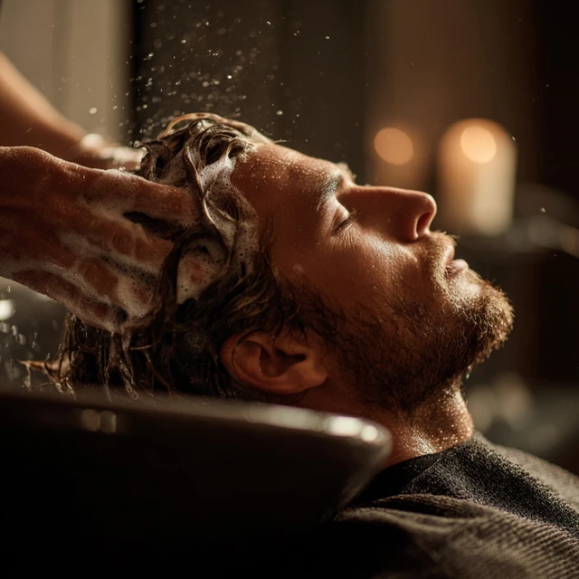 Man Getting Hair Washed at Salon Relaxing and Enjoying
