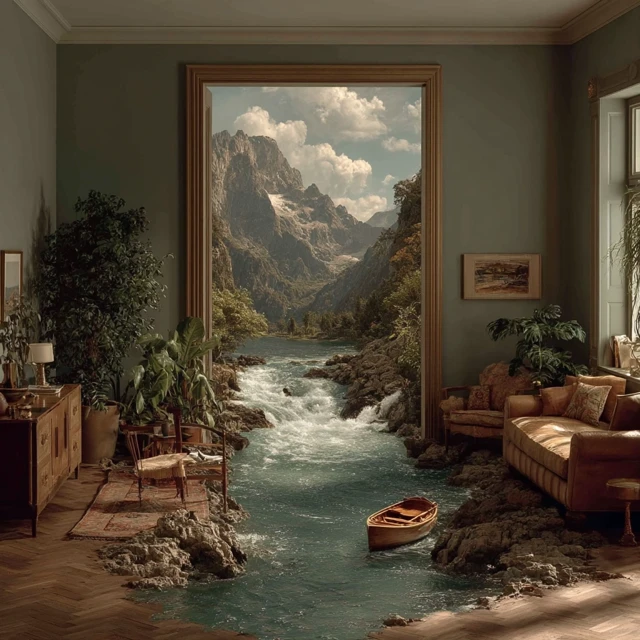 Surreal River Painting in Living Room