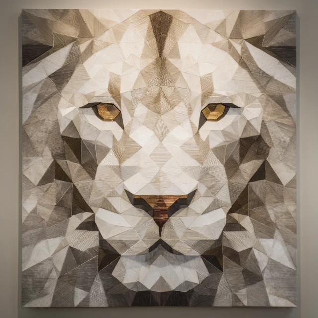 Abstract Lion Geometric Silver and Gold Foil Art