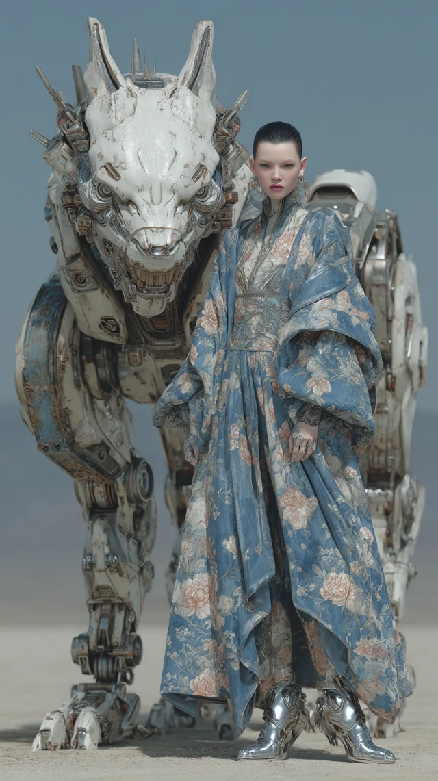 Cyberpunk Fashion Model and Robot Dragon 3D Render