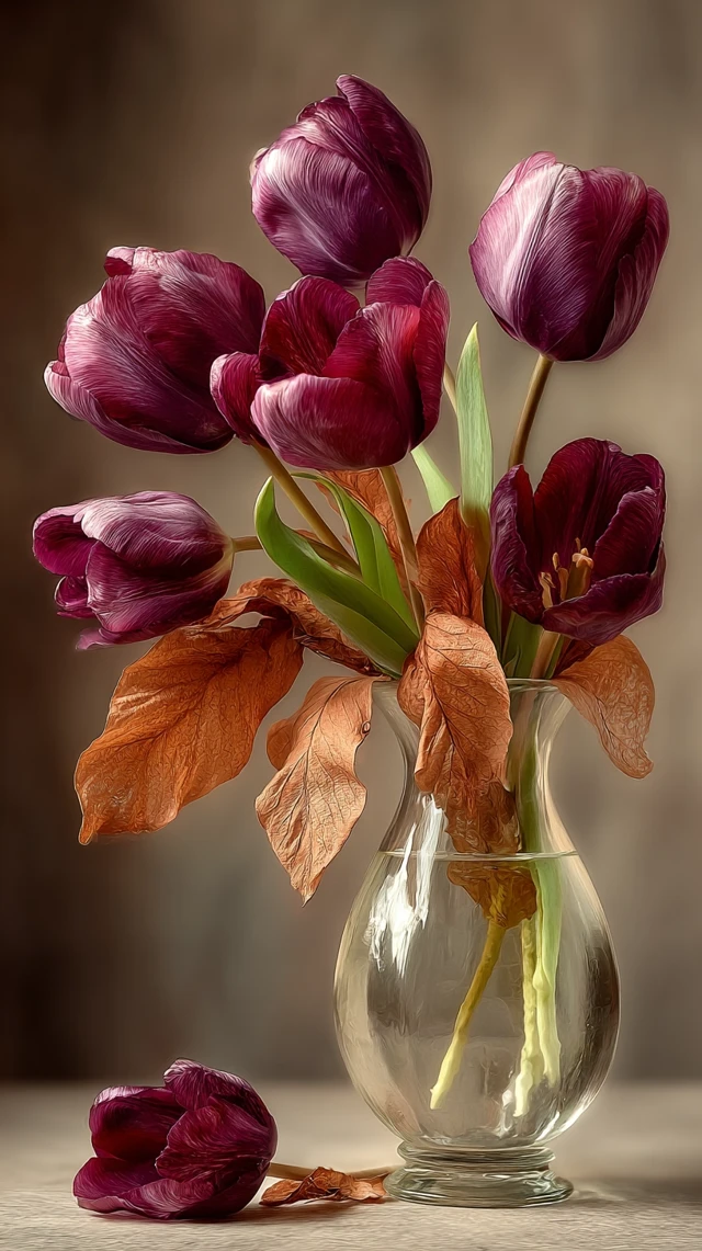 Red Tulips in Vase Floral Still Life Photography