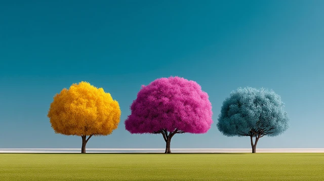Colorful Trees on a Green Meadow High Resolution