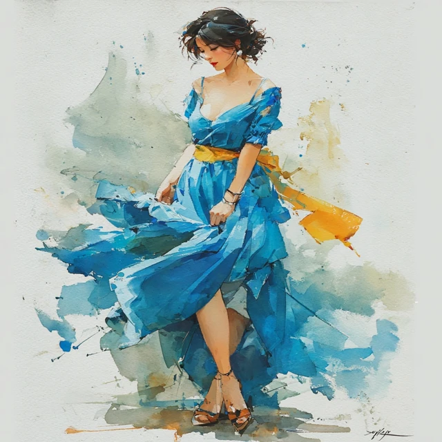 Watercolor Painting of a Woman Portrait