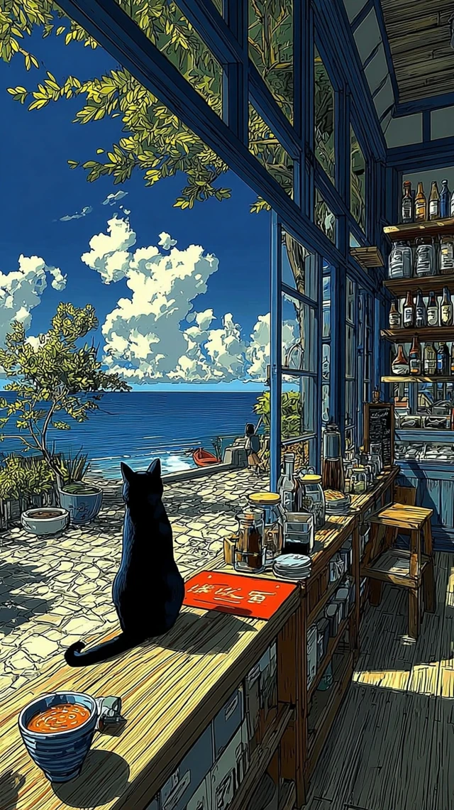 Kikis Bakery at Golden Hour Anime Art