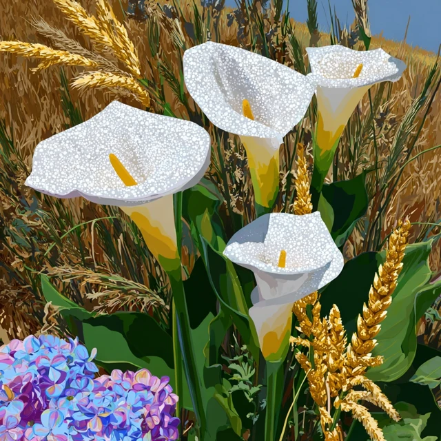 Calla Lilies Hydrangeas Wheat Fields David Hockney Style