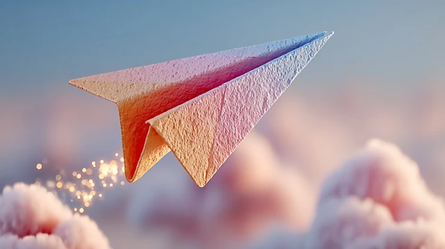 Stylized Paper Airplane Icon in the Sky