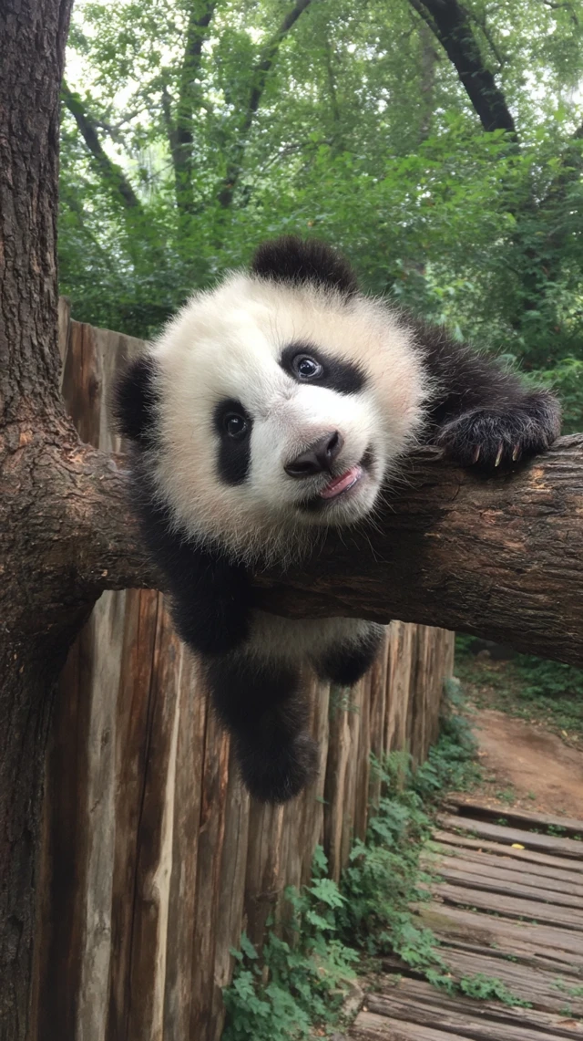 Panda Hanging Upside Down in China