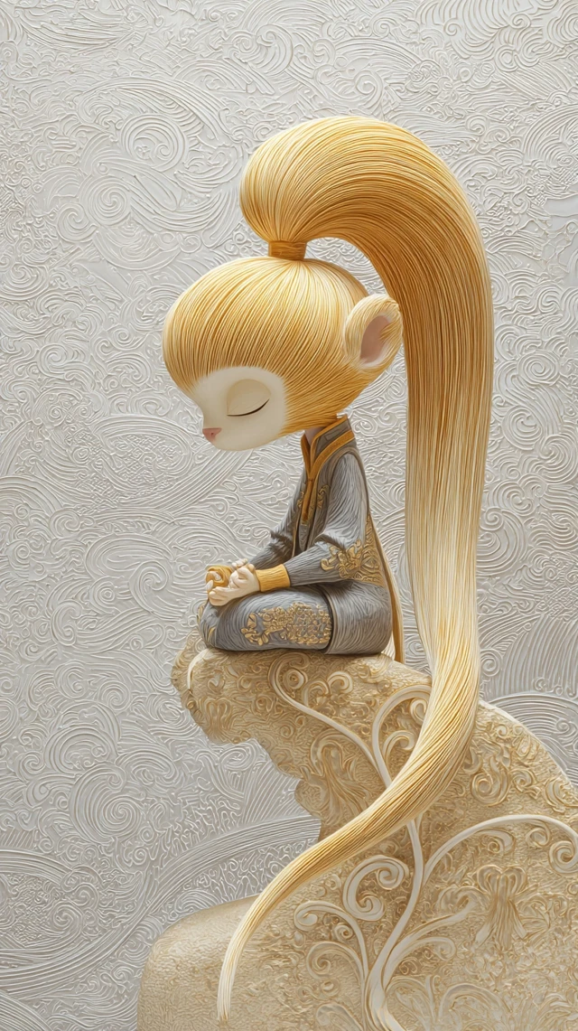 Golden Meditating Monkey Throne Art Illustration