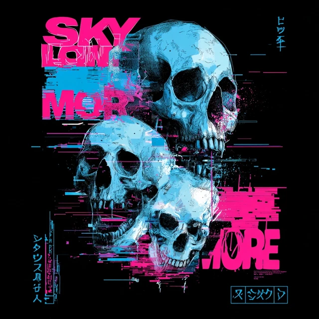 Glitch Art Skulls Cyberpunk Music Cover Artwork