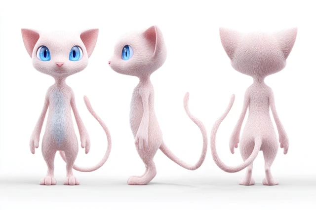 Mew Pokemon Character Sheet 3D Rendering