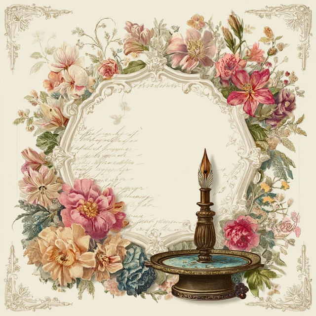 Edwardian Sewing Circle Invitation Floral Border Clipart