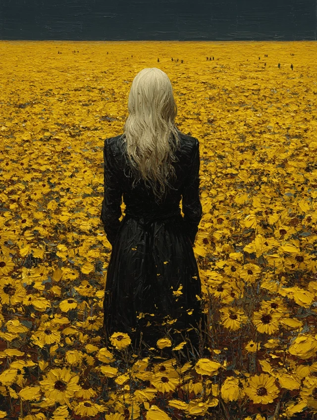 Woman in Sunflower Field Painting